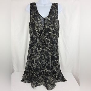 Converse L Black & Gray Floral Sleeveless Dress W/Inner Slip Dress 1980-U